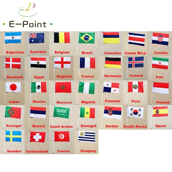 

2018 чемпионат мира по футболу 32 страны 14*21 см размер рука размахивая флаг (есть полюс) подарки