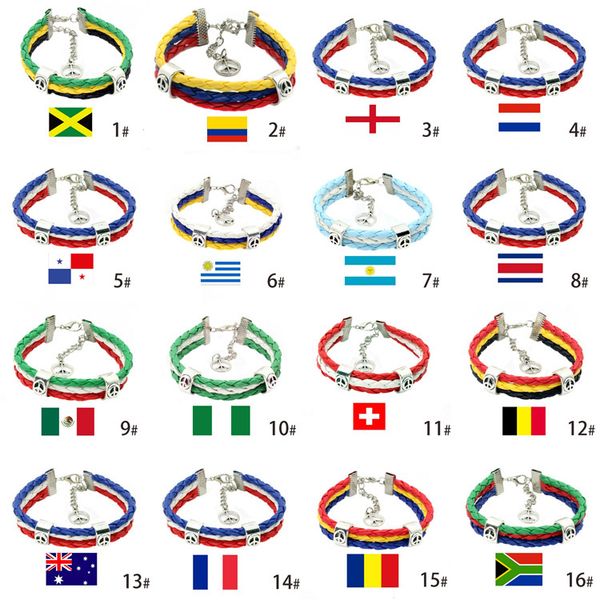 

world cup national flag leather braided bracelet sports wrist fans cmmemorative gift for party decora party supplies t1i611