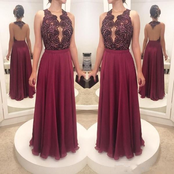

new arrival burgundy prom dresses crystal sheer backless jewel neck formal dress evening wear a line appliqued party gowns, Black