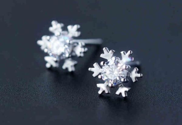 

korean crystal snowflake stud earrings korean women 925 sterling silver fashion zircon earrings hypoallergenic ear jewelry, Golden;silver