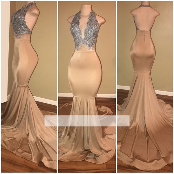 

шампанское кружева русалка пром платья холтер v шеи бисером аппликация backless поезд суда формальное партии wear вечерние платья выполненны, Black