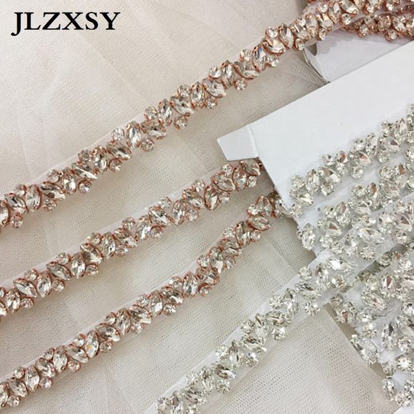 JLZXSY Fashion Half Yard Silver Gold Strass Crystal Trim per cintura da sposa Fascia da sposa Cintura da damigella d'onore Fascia per capelli con strass