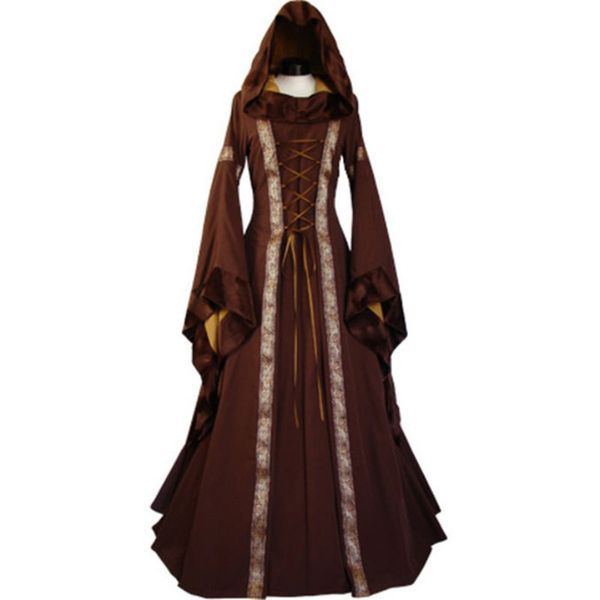 

autumn&spring women retro vintage long sleeve medieval renaissance victorian a-line dresses y6, White;black