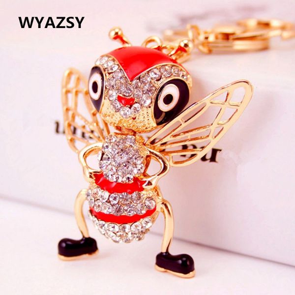 

lovely small bee pendant key chain fashion 2 colors bee rhinestone crystal purse bag keyring accessories wedding party gift, Silver