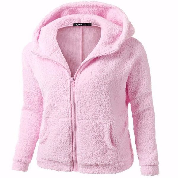 

women hoodie sweatshirt elegant solid thick hooded sweater coat for women lady lamb plush shirt coat female, Black