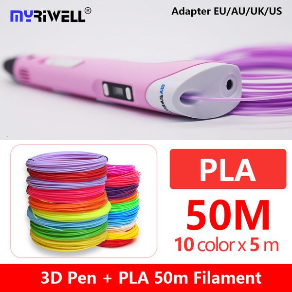 

originele myriwell 3d pen rp100b + pla filament abs 3d pen 3d+50m pla 1.75mm plastic printer kids birthday gift, Black;red
