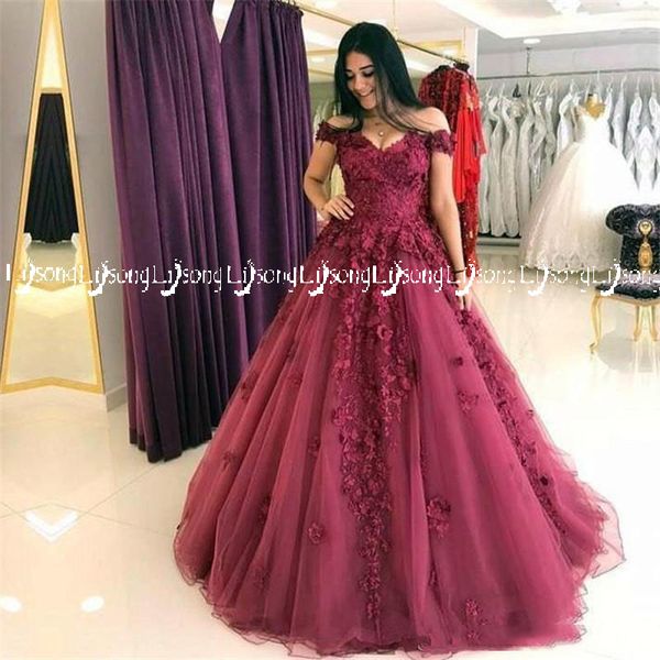 

wine red tulle flower off shoulder evening dress multi layers romantic dubai graduation young lady prom party maxi gowns empire princess, Black;red