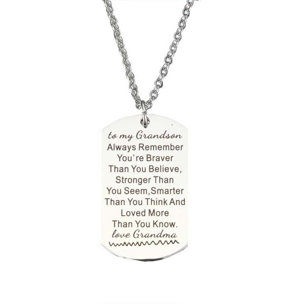 

sell well inspirational lettering to my grandson always remember stainless steel necklace fashion jewelry, Silver