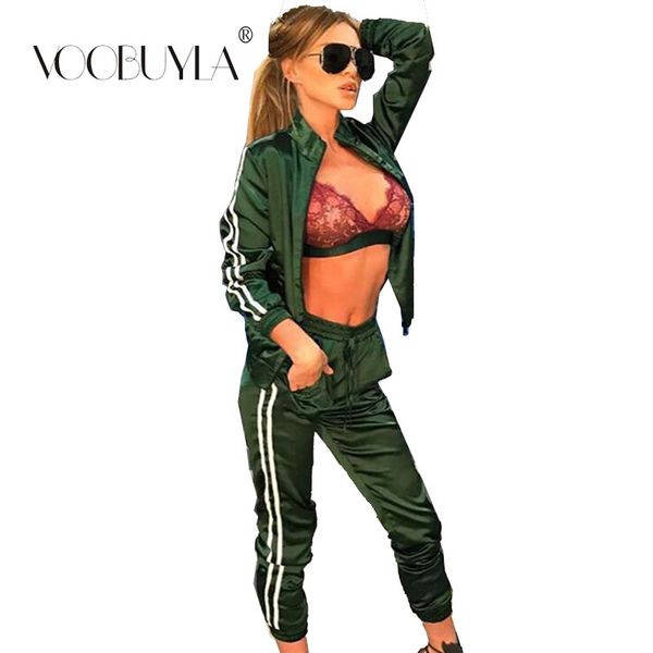 

voobuyla autumn women running set zipper jacket+pants fitness sportswear workout yoga leggings sport suit gym fracksuit running, Black;blue