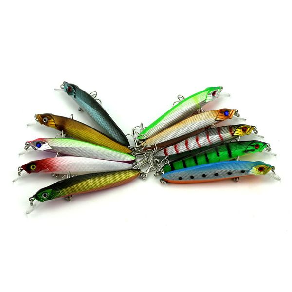 

10pcs 3d minnow bait with treble hook bait life-like swimbait lure 7.9g-10cm ater