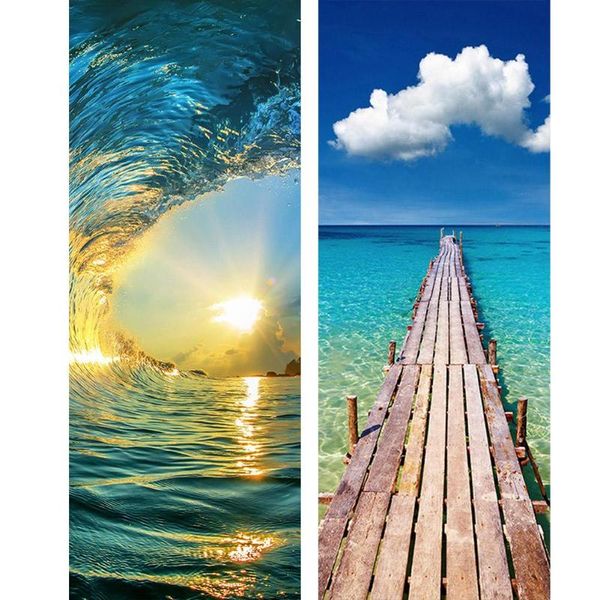 

2pcs 3d ocean wave self-adhesive waterproof mural poster creative door stickers pvc 3d door sticker home decor 38.5*200cm