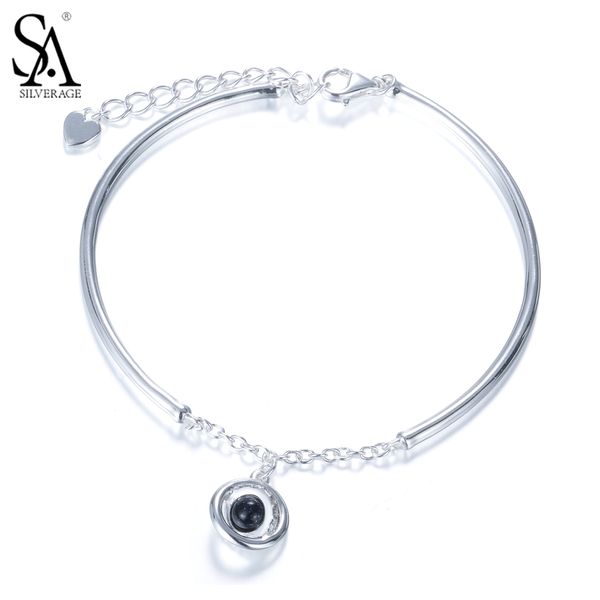 

sa silverage real 925 sterling silver planet chain bracelet for women fine jewelry black aventurine bangles & bracelets women, Golden;silver