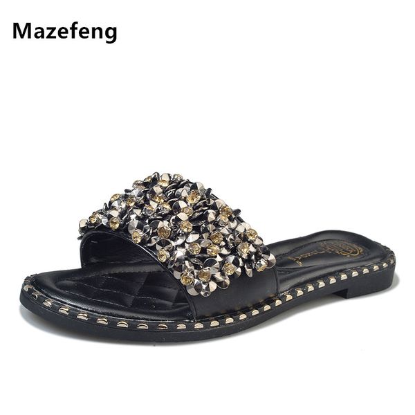 

mazefeng summer shoes female solid women slippers crystal classic style women slippers open toe women causal slippers ladies, Black