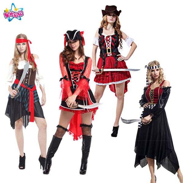 

noenname holiday/party pirate cosplay costume caribbean pirates women's halloween party supplies, Black;red