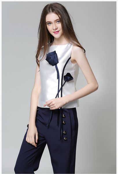 

High Quality Rose Blouse Fashion Women Shirt Summer New Design European Style Party Clothes sleeveLess