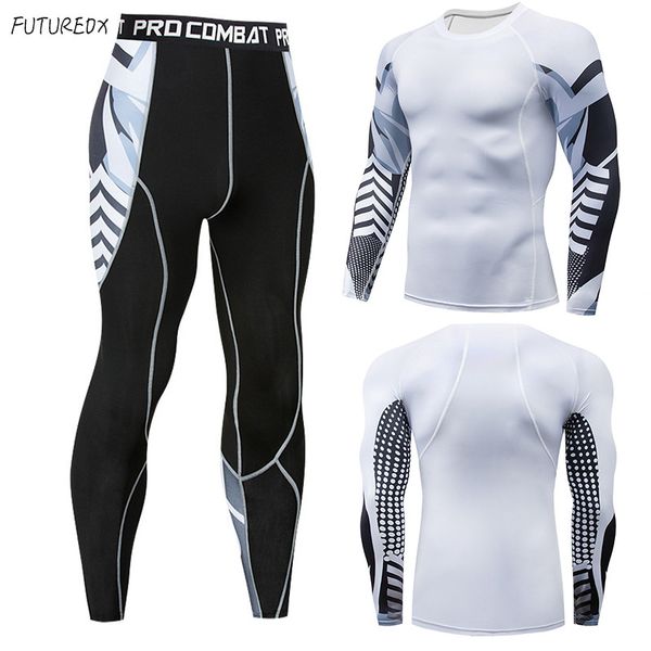 

quick-drying men's fitness mma compression sportswear suit 3xl long t-shirt and pants fitness sports tights clohing, Gray