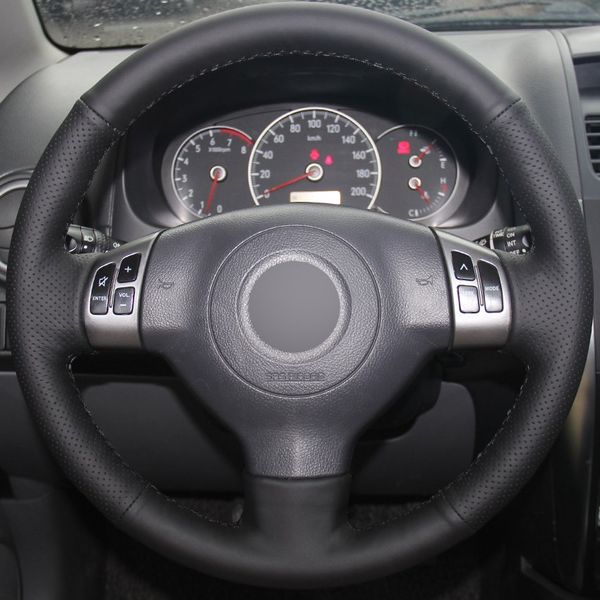 

black leather hand-stitched car steering wheel cover for suzuki sx4 alto old swift