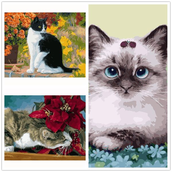 

40*50cm cat diy oil painting by numbers paint drawing coloring by number canvas hand painted picture wall decor craft hl014