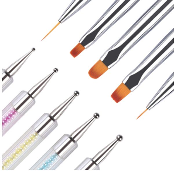 

5pcs/set dual-ended liner uv gel drawing nail brush set dotting pen colorful pearl handle manicure nail art tool kits uv gel polish, Yellow