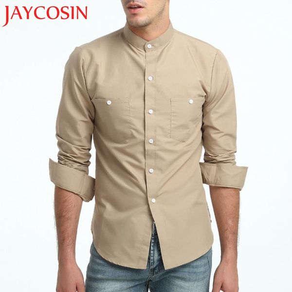 

jaycosin 2018 men's autumn casual formal stand collar slim long sleeve dress shirt blouse dropshipping august 4, White;black