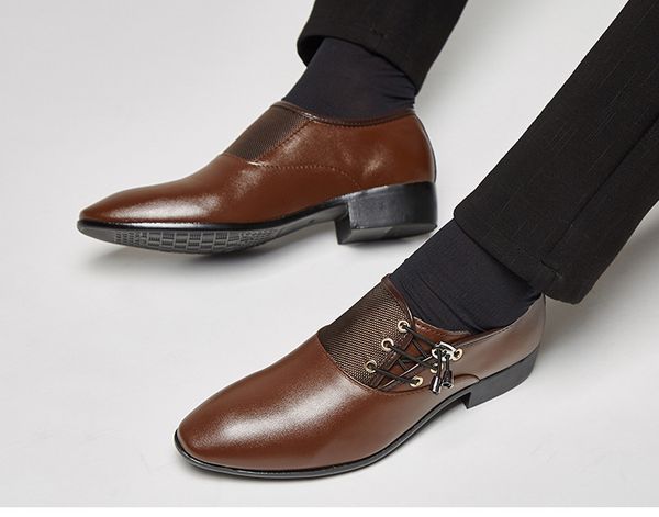 

high classic real leather men dress shoes new design blue mesh upper pointed metal toe with metal buckle male business shoes, Black