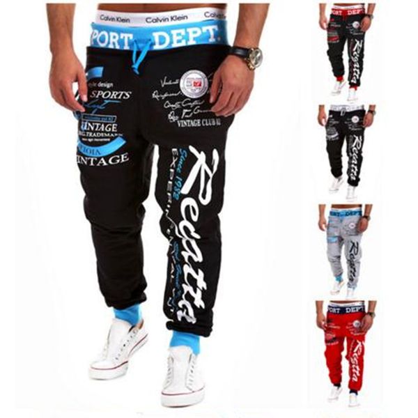 

new male trousers new men's casual letters loose sweatpants spell color printed lace trousers joggers men's pants plus size 3xl, Black