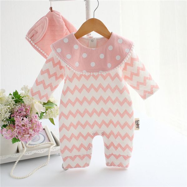 

newborn baby girls clothing set thick air cotton romper+hat 2pcs striped jumpuit cute rabbit style infant clothes birthday gift, Blue