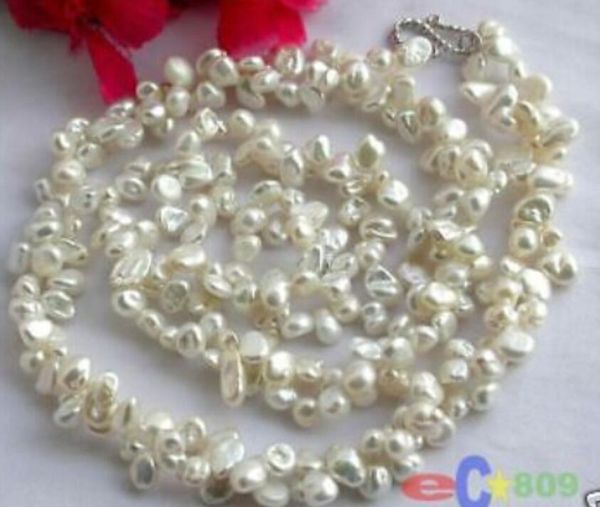 

>>>>17 inch 2row white baroque keshi reborn pearl necklace, Silver