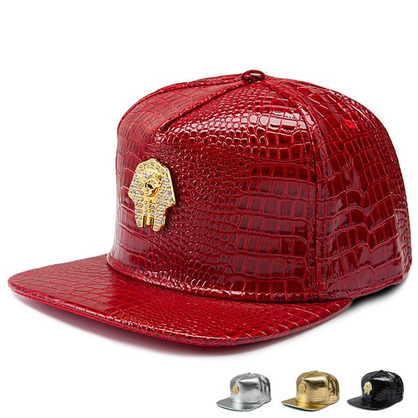 

2018 luxury faux leather pharaoh logo baseball caps diamond golden crocodile grain men women snapback dj last king hip hop hats, Blue;gray
