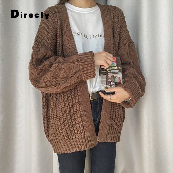 

direcly 2018 casual knitting long cardigan female loose cardigan knitted jumper 2018 warm winter sweater women, White;black