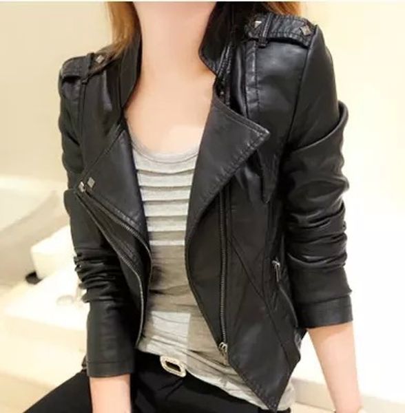 

nicesense 2018 spring plus size leather jacket jaqueta feminina women coat casacos feminino sobretudo abrigo mujer manteau femme, Black