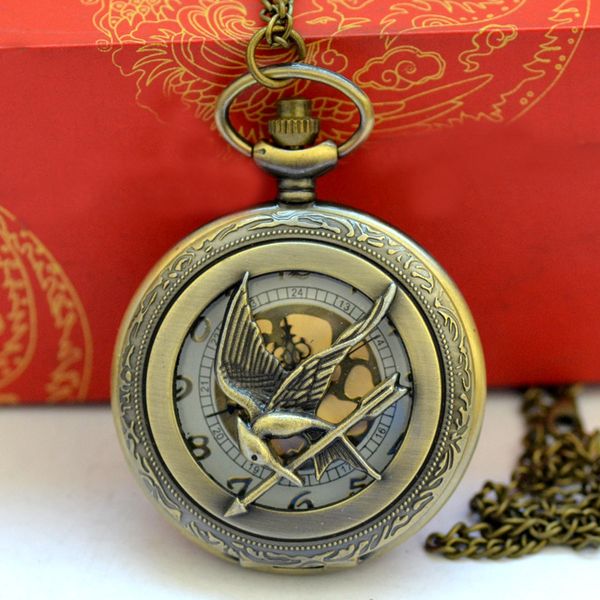 

wholesale 50pcs/lot pendant chain quartz bronze bird watch pocket watch pw101, Slivery;golden