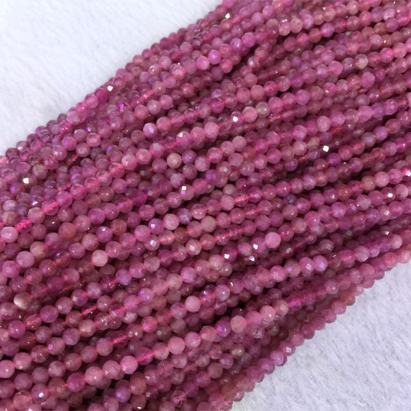 

natural genuine pink tourmaline faceted small round loose beads 2mm 3mm 4mm 05414, Black