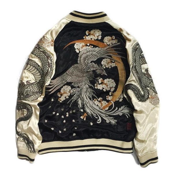 

sukajan souvenir jacket japanese embroidery reversible coat new dragon phoenix, Black;brown