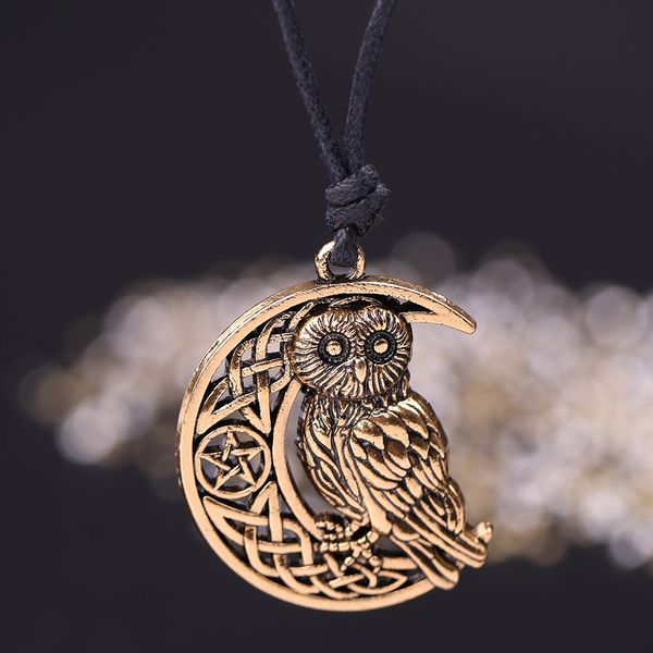 

dawapara gold color adjustable goddess crescent moon pendant owl necklace wicca pentagram pagan amulet talisman christmas gift, Silver