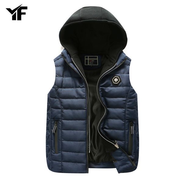 

men vest winter jackets fashion casual sleeveless coat thick zipper warm men's cotton padded quilted vest, Black;white