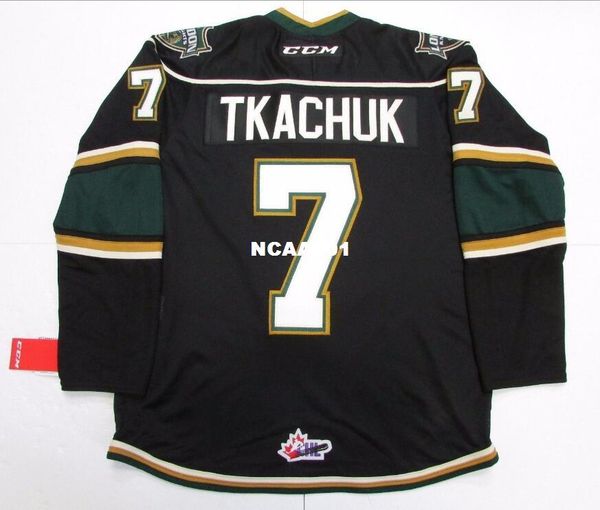 

real men real full embroidery #7 matthew tkachuk ohl london knights premier 7185 hockey jersey or custom any name or number hockey jersey, Black;red