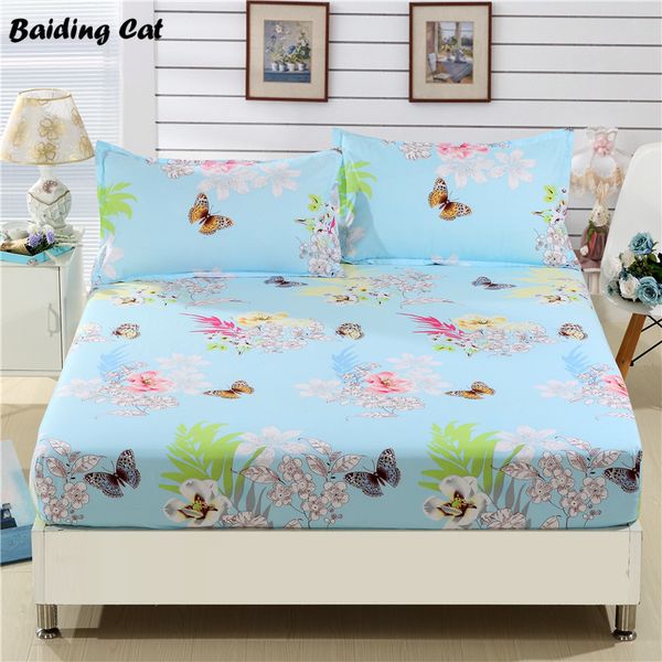 

2019 floral and butterfly printed fitted sheet 1pc polyester bed sheet with elastic band mattress cover twin full double queen