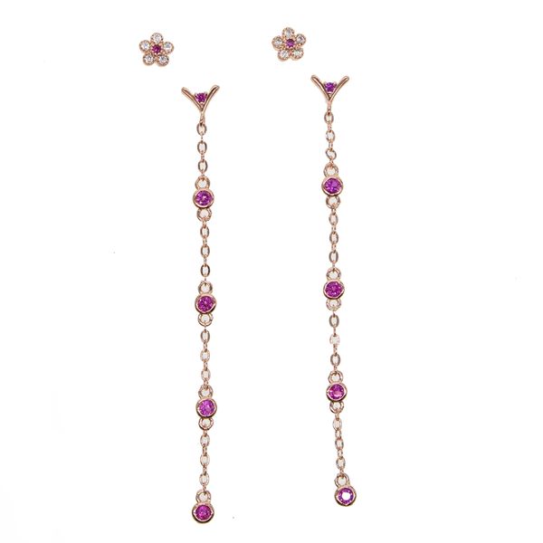

tassel earring rose gold plated cube mini flower stud white red cubic zirconia long tassel chain elegance women ladies gift earrings, Golden;silver