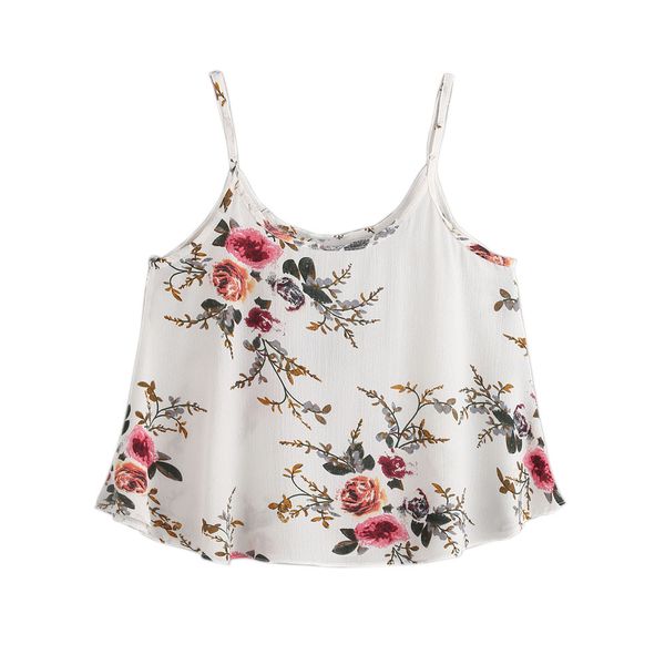 

women t-shirt sleeveless girl summer vest casual sleeveless floral crop vest tank shirt female sling blusas cami clothes, White