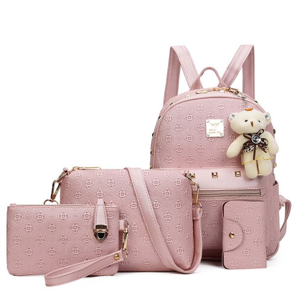 

women bags composite bag leather backpack women cute bear 4 sets rivets handags and purse school backpacfor teenage girls