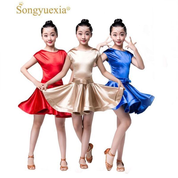 

songyuexia shiny girls kids junior club latin dresses turtle neck lace modern ballroom latino dresses for dancing latin skirt, Black;red