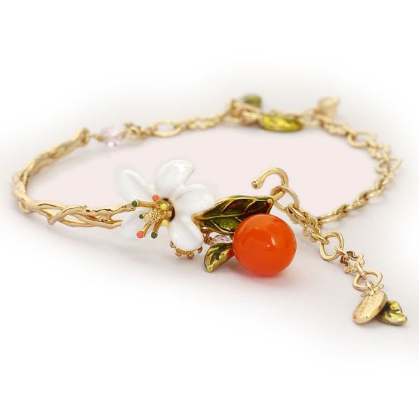 

france dyxytwe fruit series orange whtie flower gem pendant bracelet simple elegant new arrival, Black