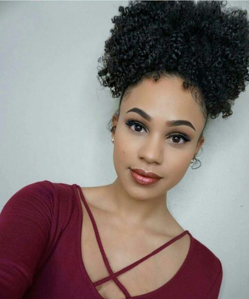 

easy ponytail hairstyles clip in human ponytail hair extensions kinky curly drawstring pony tail afro puffs virgin curly pony tails 120g, Black