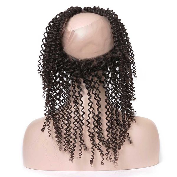 

flash sale light brown lace 360 degree lace frontal kinky curly 150% density, Black