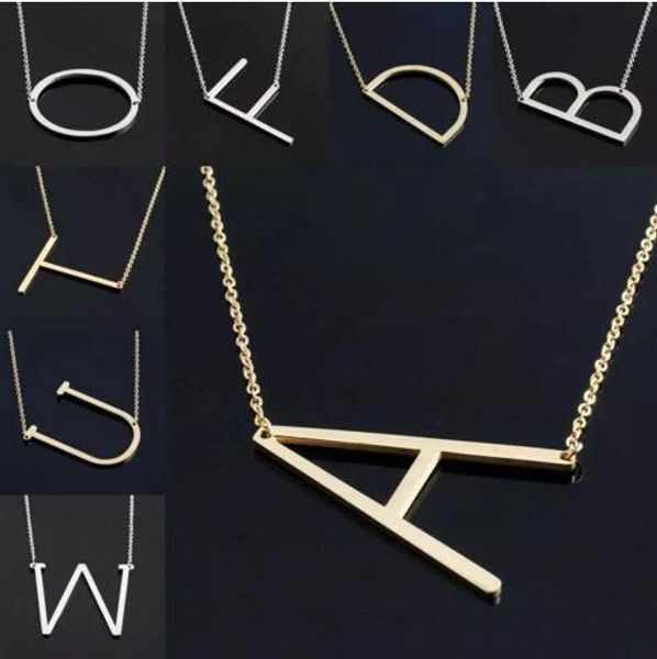 

stainless steel english a-z 26 letters initial necklace silver gold pendant chain for women house name fashion jewelry