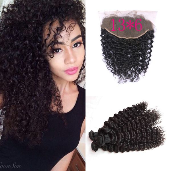 Virgin Indian Deep Wave Human Hair Bundles With Full Lace Frontal
