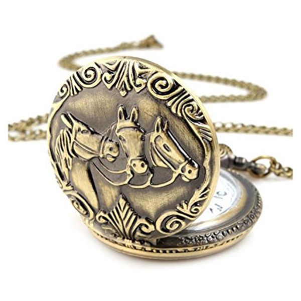 

retro bronze three horses quartz pocket watch for men, Slivery;golden