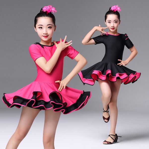 

2018 spandex girls latin dresses for dancing ballroom dance dress rumba samba children samba cha cha tango skirt standard salsa, Black;red