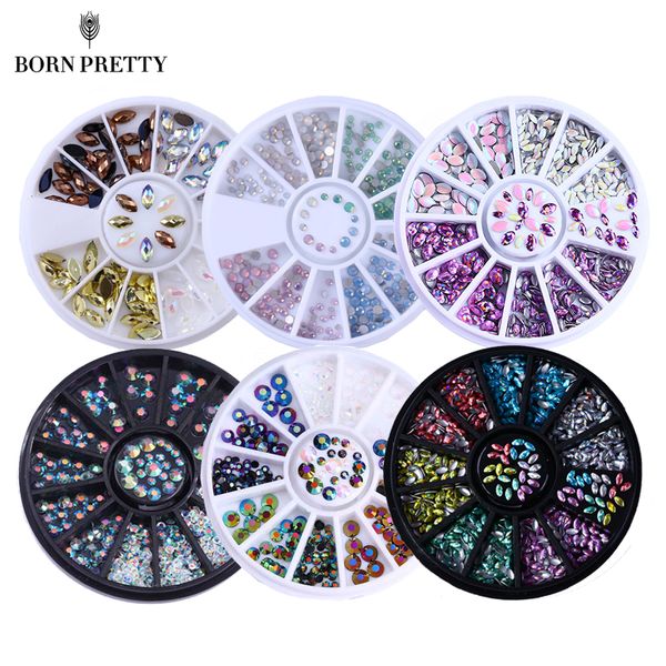 

31 patterns colorful nail rhinestone studs chameleon round flat bottom for manicure diy tips nail art decoration in wheel, Silver;gold